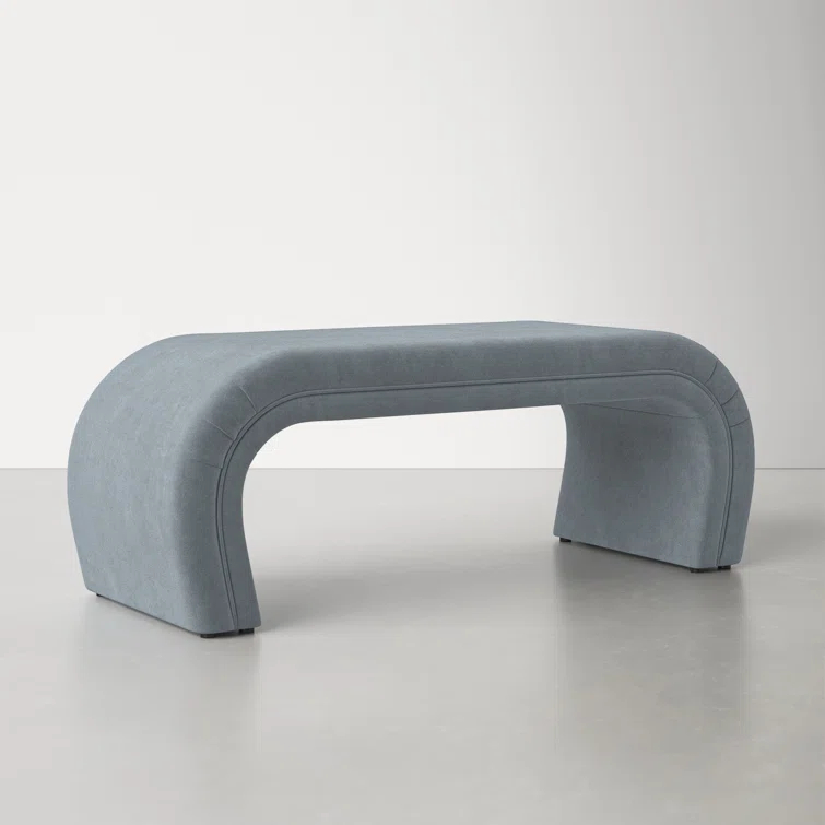 Modern Waterfall 48" Bench in Soft-Hued Gray Velvet