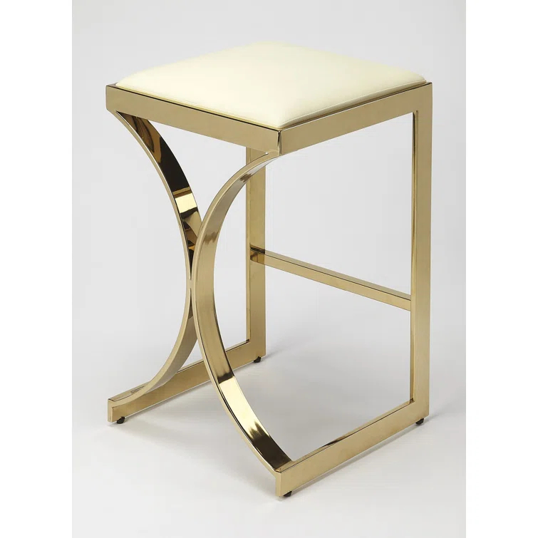 Butler Specialty Company Natalya 24" Faux Leather Counter Stool - Ivory / Gold