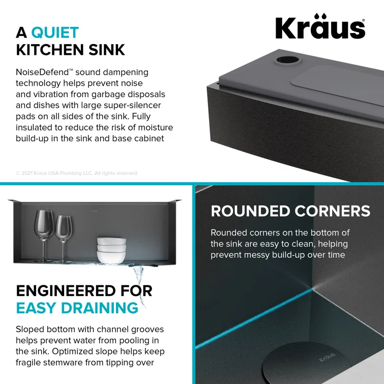 KRAUS Kore™ 27" L Farmhouse Apron Front Workstation 16 Gauge Black Stainless Steel Single Bowl Kitchen Sink