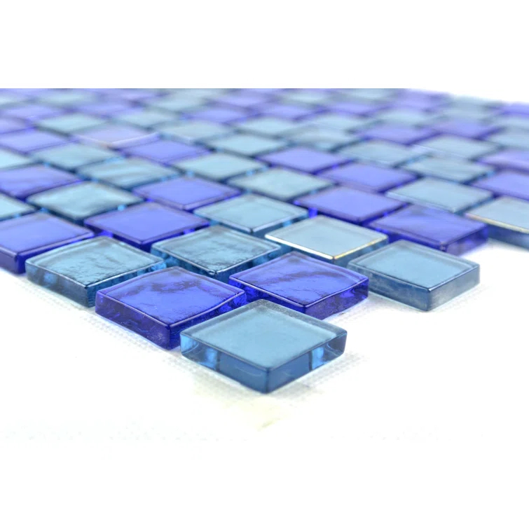 Landscape 1 in. x 1 in. Translucent Glass Plastic Face Mounted Brick Mosaic Designer Pool Tile