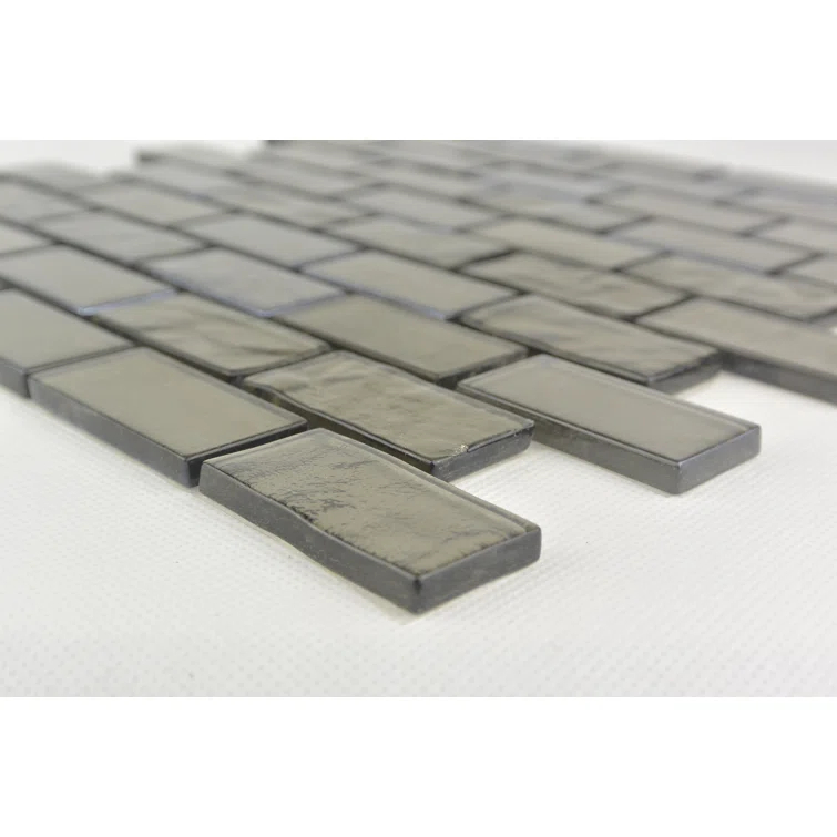 Abolos Landscape 1 in. x 2 in. Translucent Glass Plastic Face Mounted Brick Mosaic Designer Pool Tile