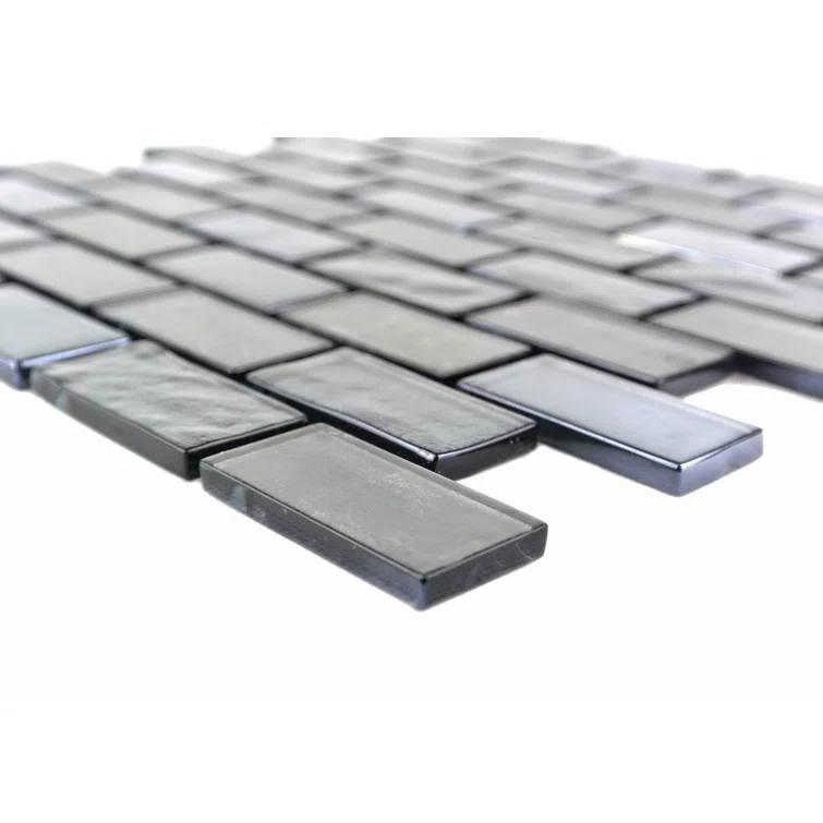 Landscape 1 in. x 2 in. Translucent Glass Plastic Face Mounted Brick Mosaic Designer Pool Tile