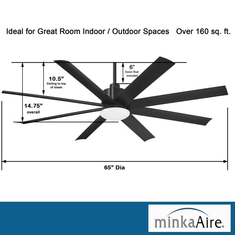 Minka Aire Slipstream 65" 8-Blade LED Smart Standard Ceiling Fan with Remote Control and Light Kit Included