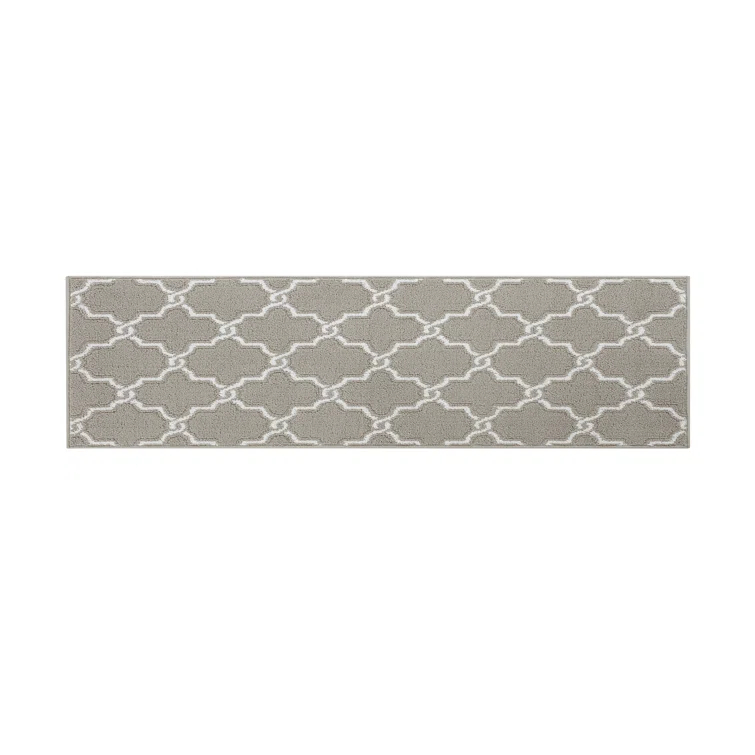 Tufted Performance Light Gray/White Trellis Runner Rug