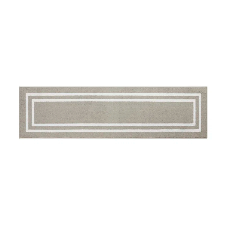 Double Border Machine Tufted Performance Light Gray/White Rug