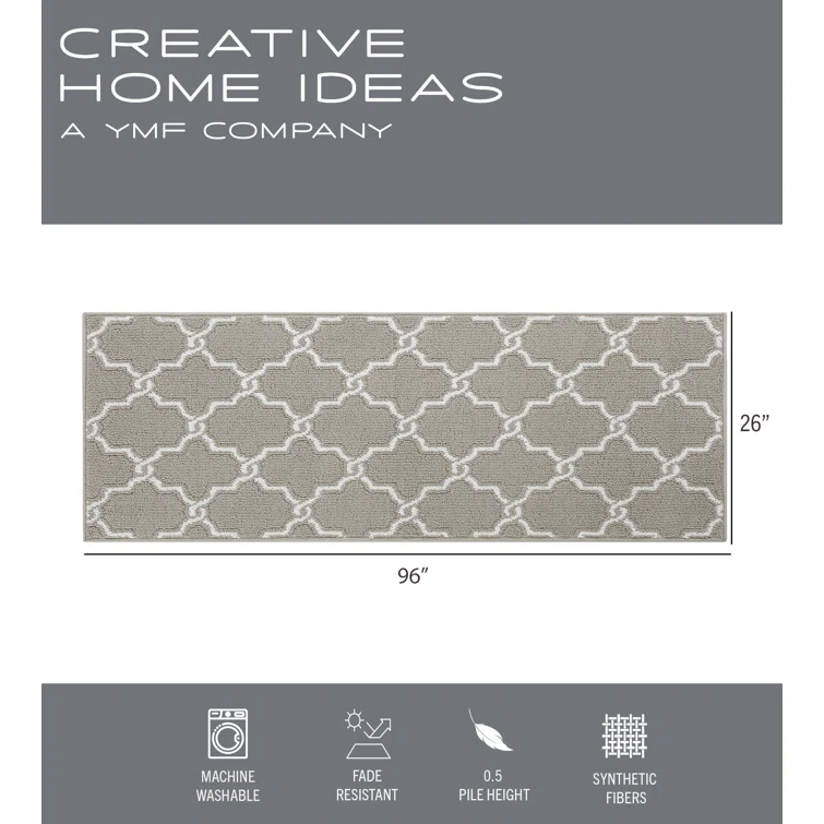 Tufted Performance Light Gray/White Trellis Runner Rug
