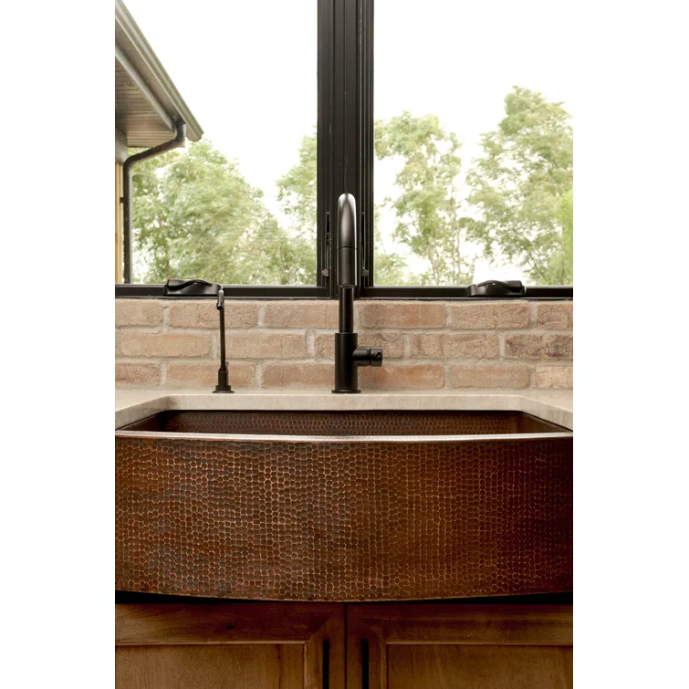 33" Hammered Copper Rounded Apron Front Single Basin Kitchen Sink