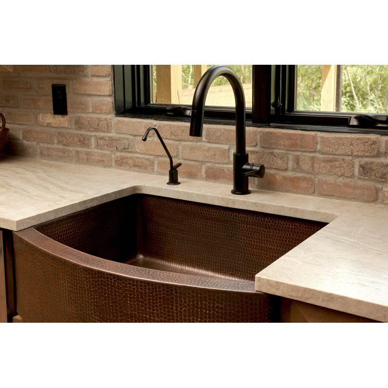 33" Hammered Copper Rounded Apron Front Single Basin Kitchen Sink