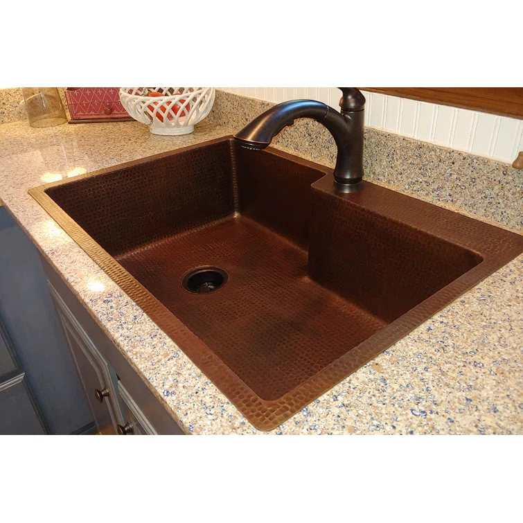 33" Hammered Copper Kitchen Single Basin Sink with Matching Drain and Accessories