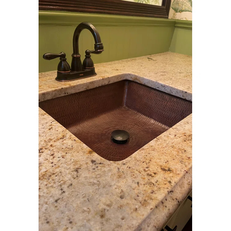 19" Rectangle Under Counter Hammered Copper Bathroom Sink
