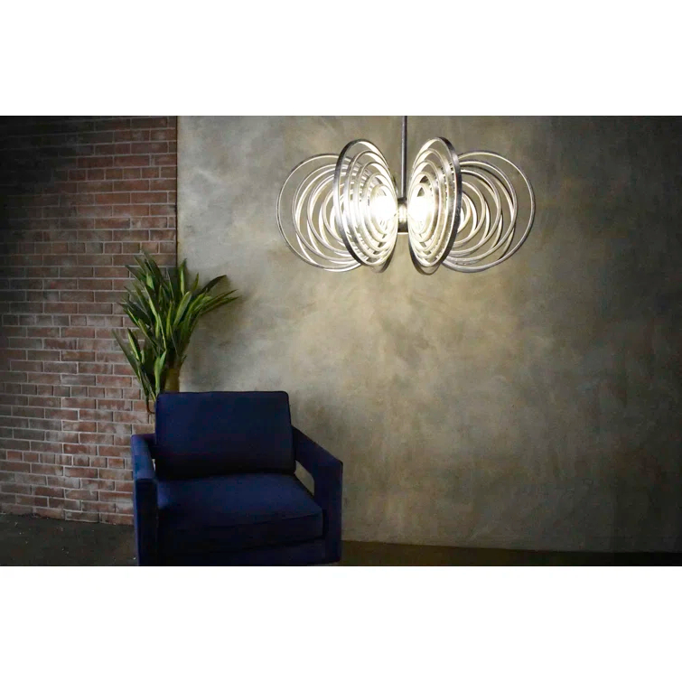 Silver Leaf 8-Light Chandelier with Ribbed Glass Spheres