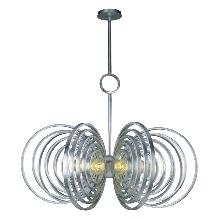 Silver Leaf 8-Light Chandelier with Ribbed Glass Spheres