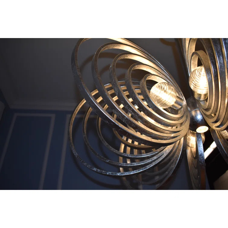 Silver Leaf 8-Light Chandelier with Ribbed Glass Spheres