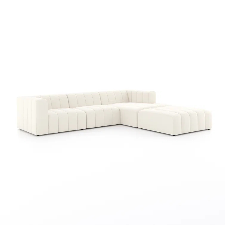 Fayette Cloud Tufted Faux Leather Three Piece Sectional with Ottoman