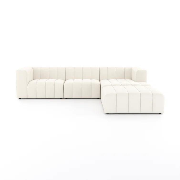 Fayette Cloud Tufted Faux Leather Three Piece Sectional with Ottoman