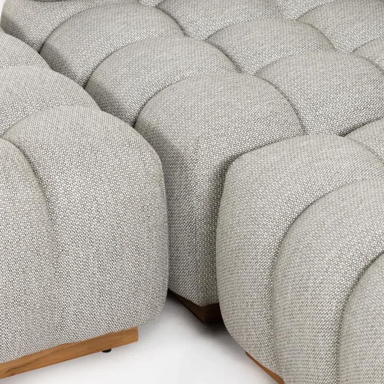 Gray Teak Wood Outdoor Sectional with Ottoman Set