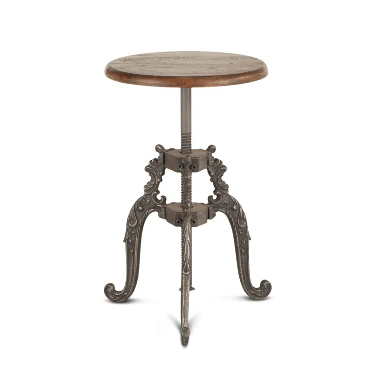 Regina Brown Reclaimed Teak and Iron Adjustable Swivel Bar Stool