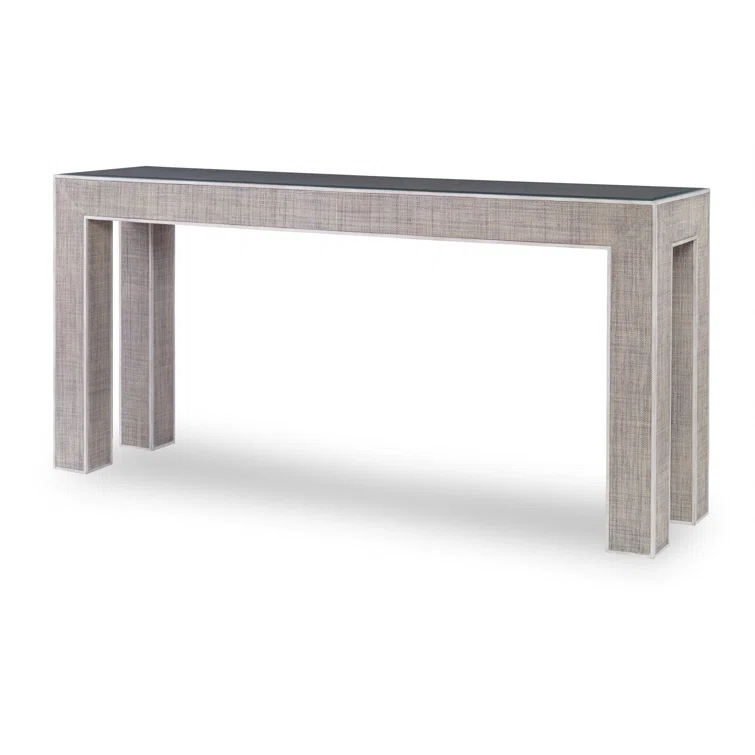 French Gray Glass Top Console Table with Beech Solids