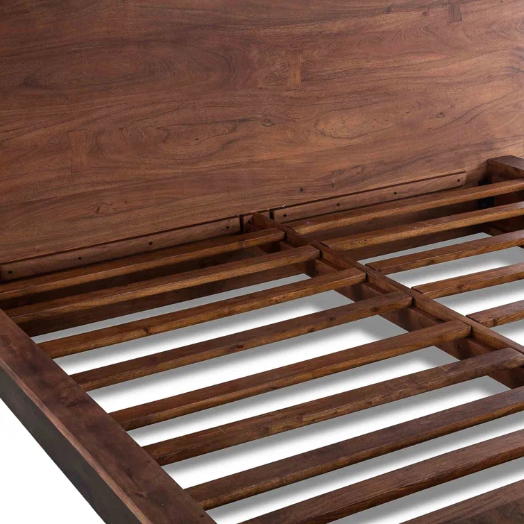 Acacia Wood Queen Bed with Live Edge Headboard in Raw Walnut Finish