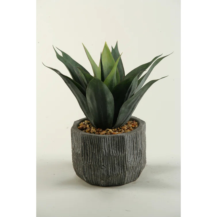 D&W Silks Red/Green Agave Plant in Ceramic Planter