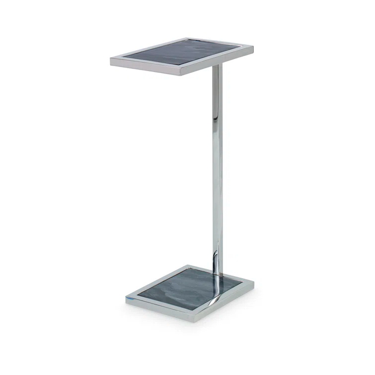 Gray and White Stone Polished Nickel Spot Table