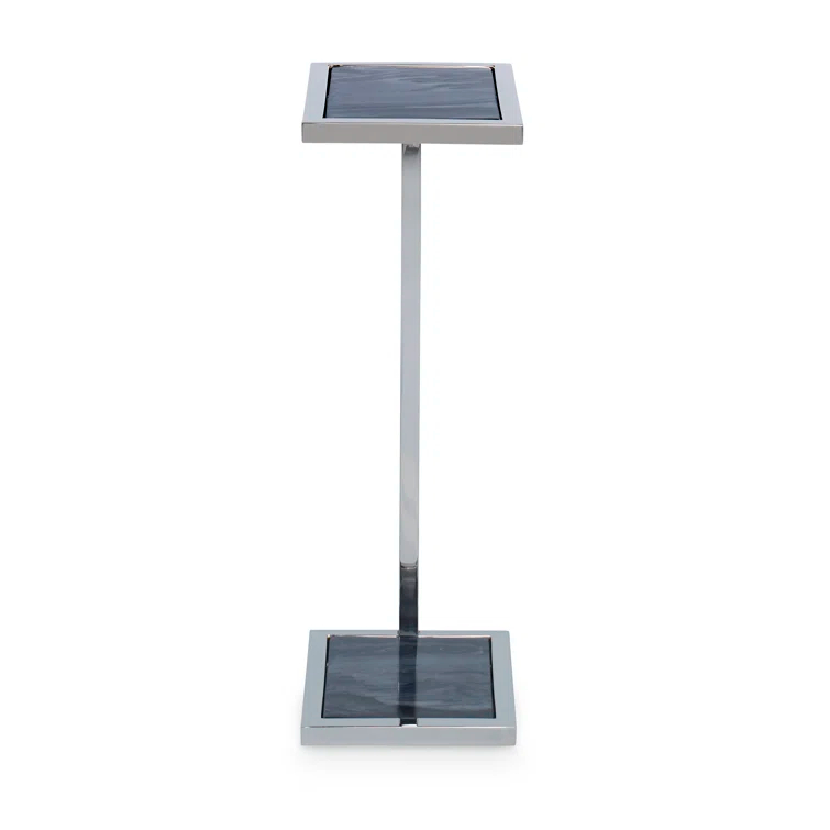 Gray and White Stone Polished Nickel Spot Table