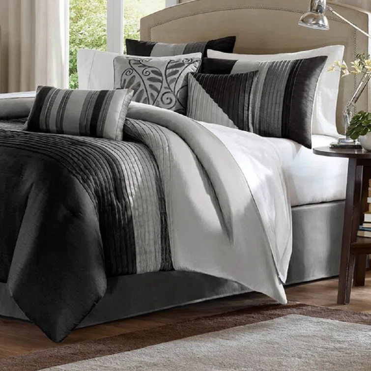 Madison Park Amherst 7 Piece Striped and Pleated Comforter Set & Reviews | Wayfair