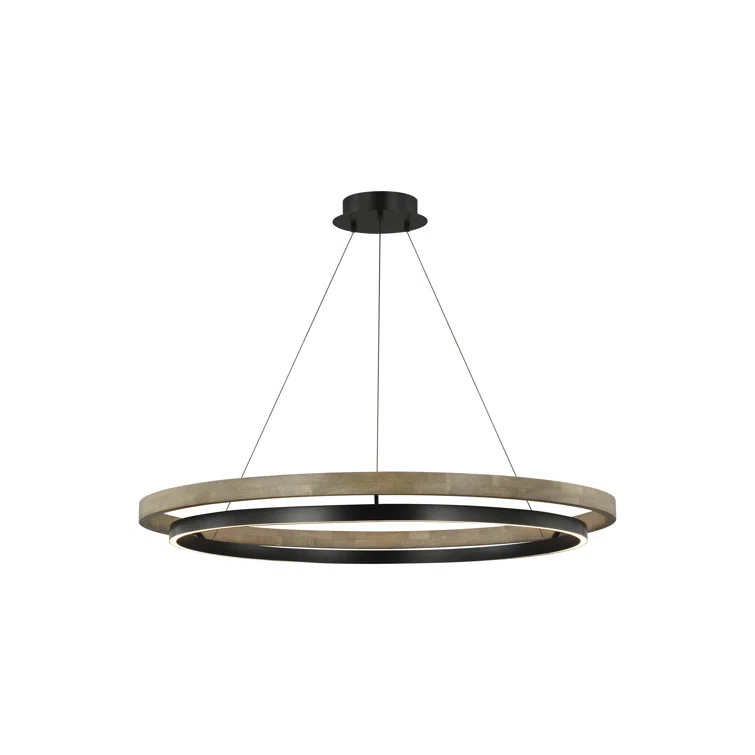 Matte Black and Weathered Oak LED Chandelier