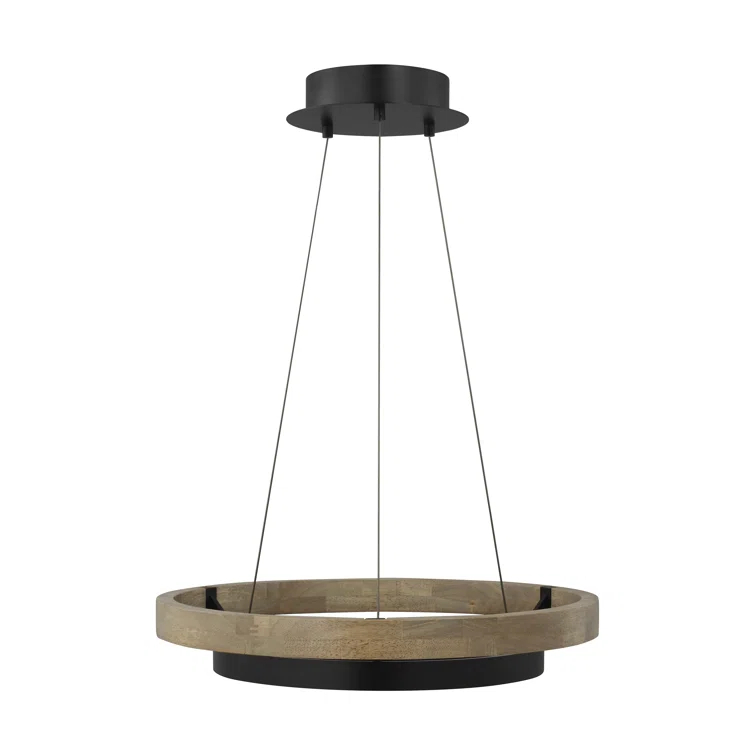 Grace Matte Black & Weathered Oak LED Chandelier 24"