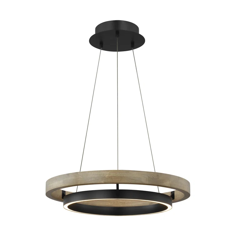 Grace Matte Black & Weathered Oak LED Chandelier 24"