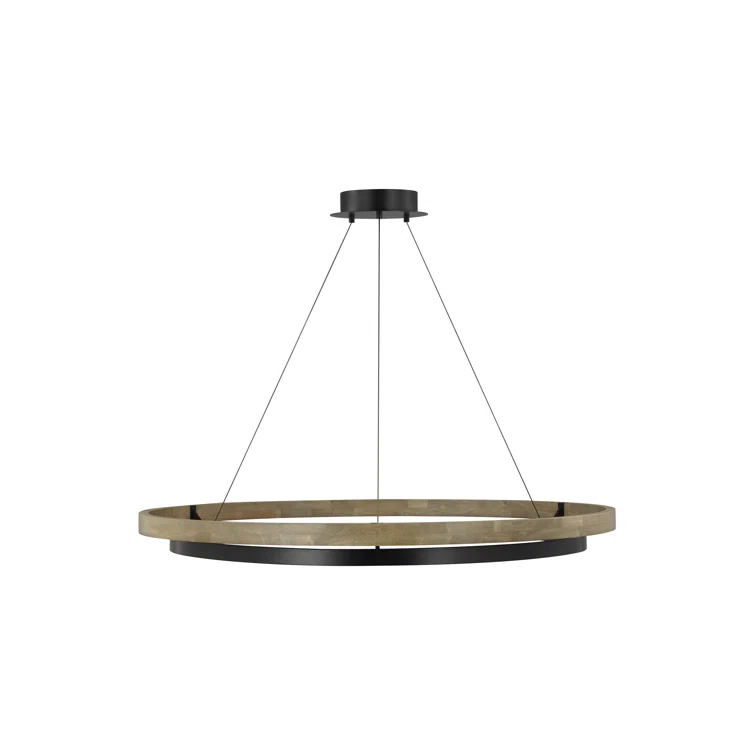Matte Black and Weathered Oak LED Chandelier