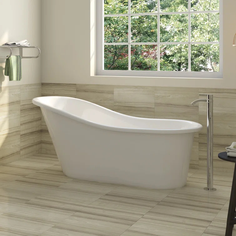 Glass 60" x 29" Freestanding Soaking Acrylic Bathtub