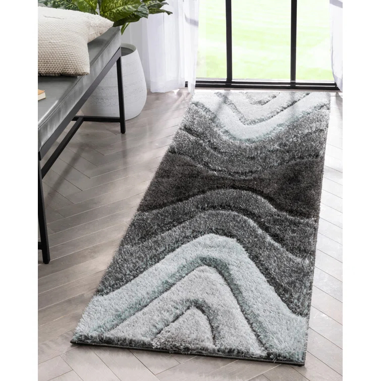 San Francisco Luz Modern Geometric Light Blue 3D Textured Thick & Soft Shag Rug