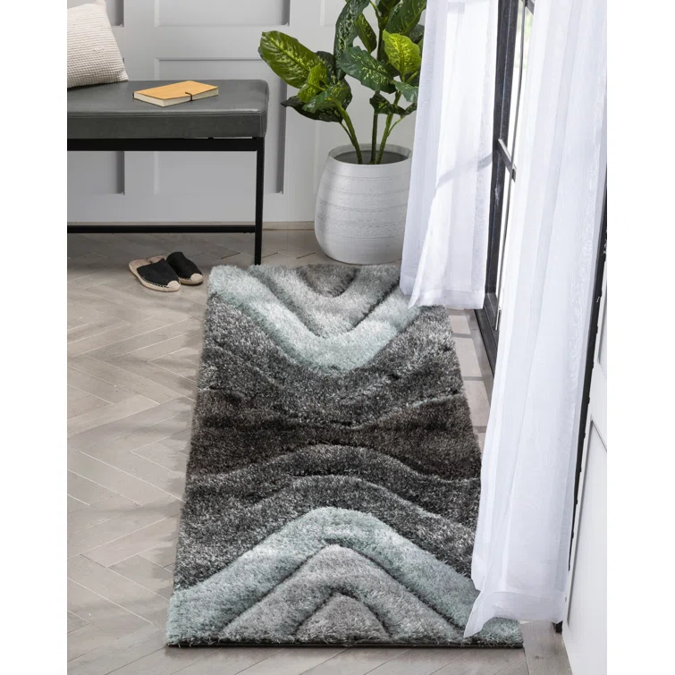 San Francisco Luz Modern Geometric Light Blue 3D Textured Thick & Soft Shag Rug