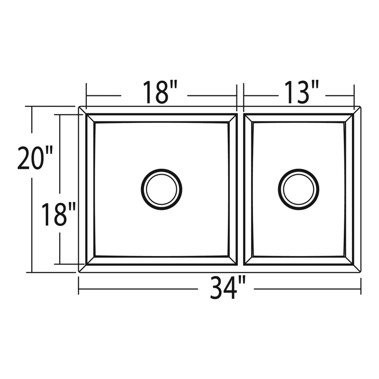 Prep 1600 Series Stainless Steel Undermount 34" x 20" Double Bowl Kitchen Sink