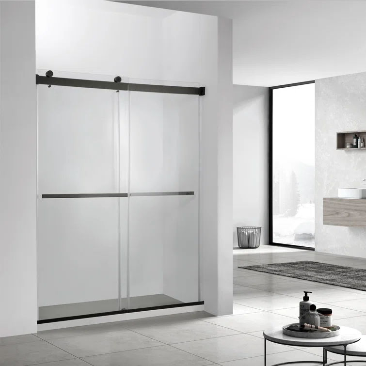 Spezia 52 - 56" W x 76" H Double Sliding Semi- Frameless Shower Door