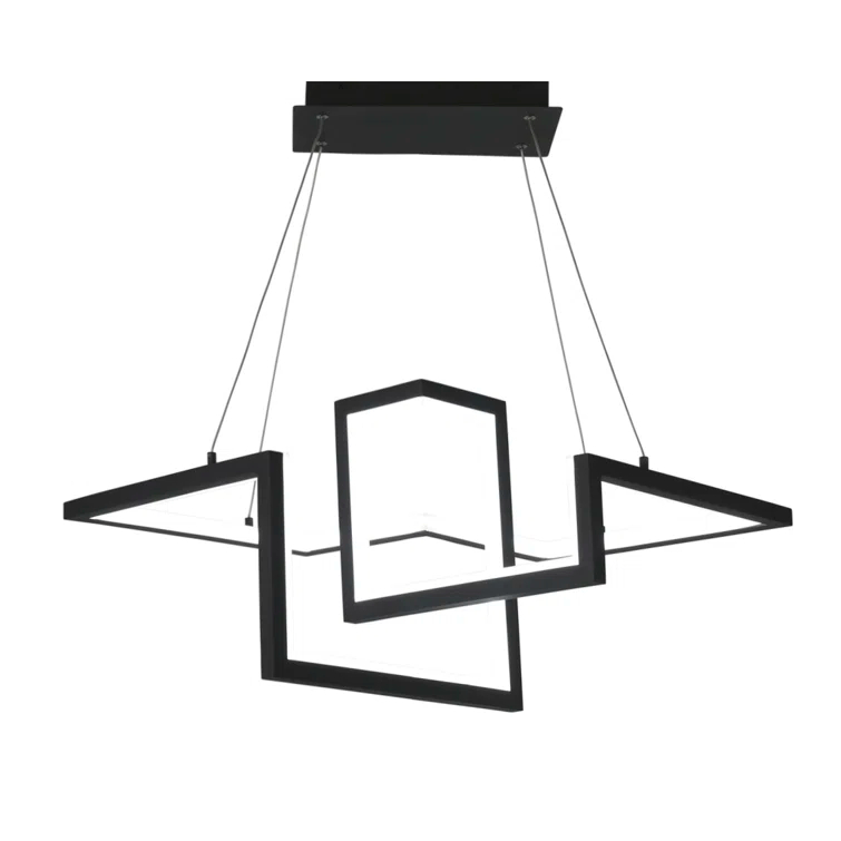 Black Geometric LED Pendant Light with Glass Panels