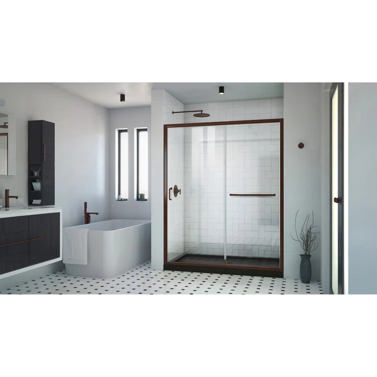 Infinity-Z 60" W x 30" D x 74.75" H Semi Frameless Rectangle Tub Enclosure with Towel Bar and Base Included