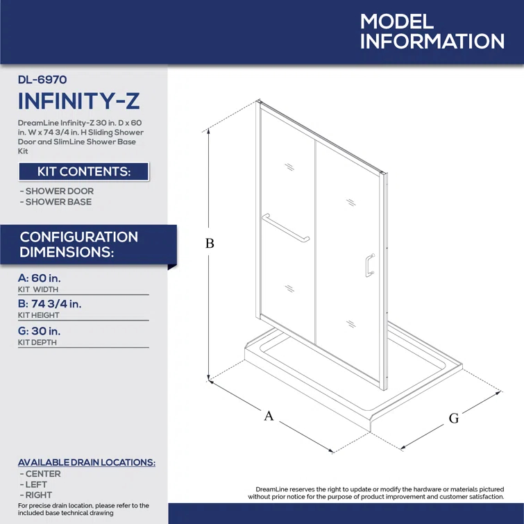 Infinity-Z 60" W x 30" D x 74.75" H Semi Frameless Rectangle Tub Enclosure with Towel Bar and Base Included