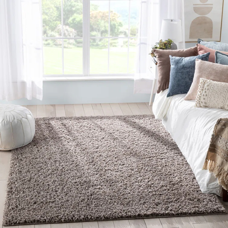 Well Woven Emerson Modern Solid Beige/Grey Textured Shag Rug