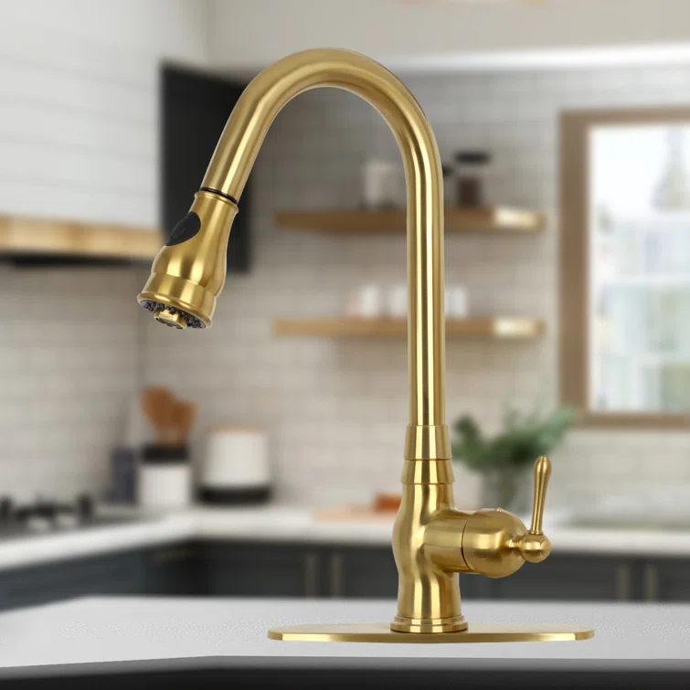Pull Down Kitchen Faucet Single Handle Sink Faucet With Deck Plate