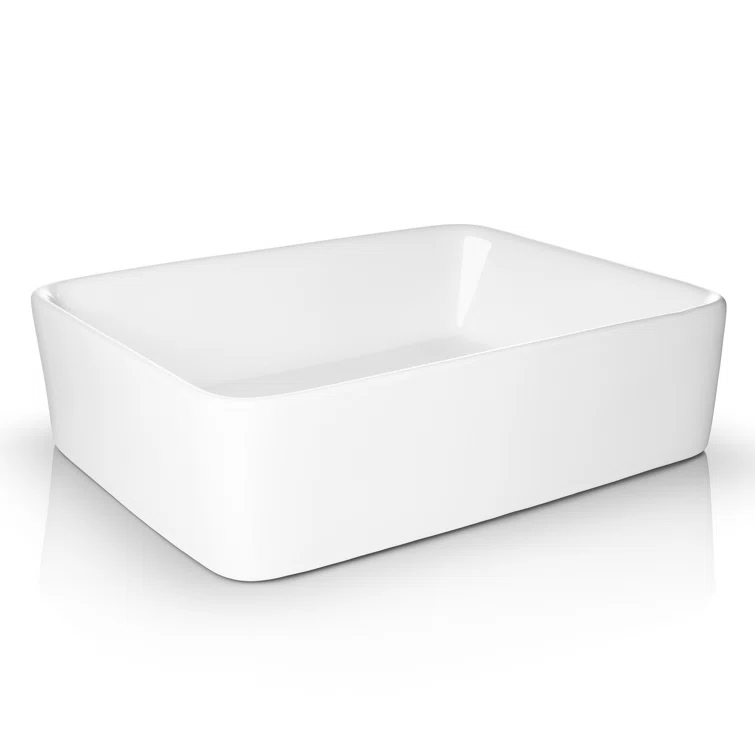 Miligore VESSEL-SK81 Miligore 15'' White Ceramic Rectangular Bathroom Sink