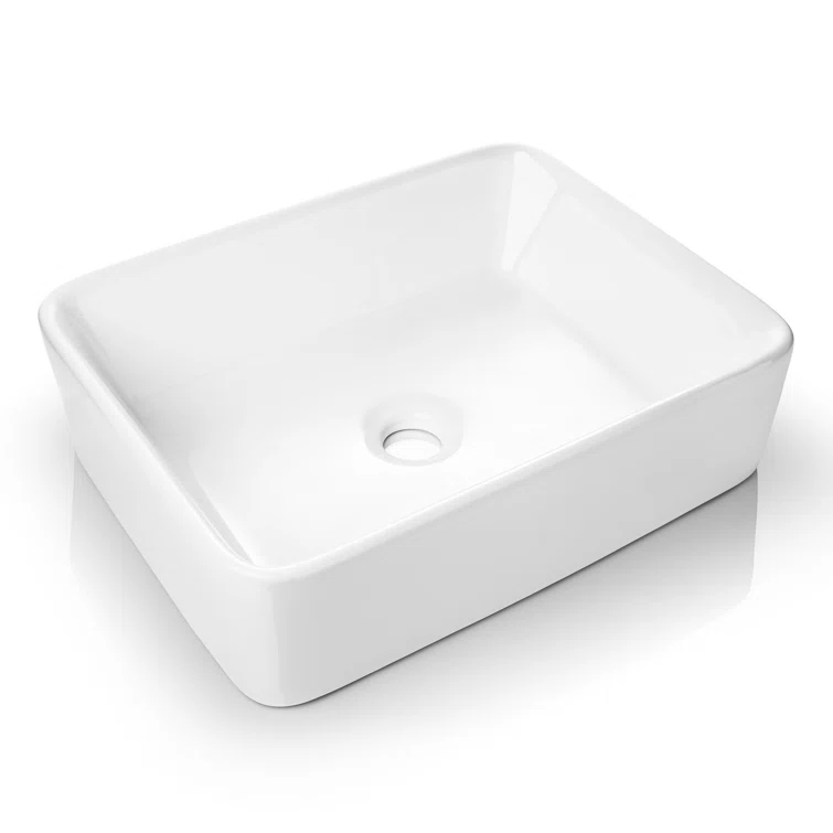Miligore VESSEL-SK81 Miligore 15'' White Ceramic Rectangular Bathroom Sink