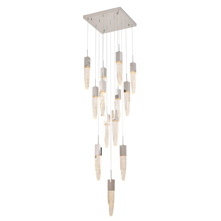 Chrome 13-Light Geometric Chandelier with Crystal Accents