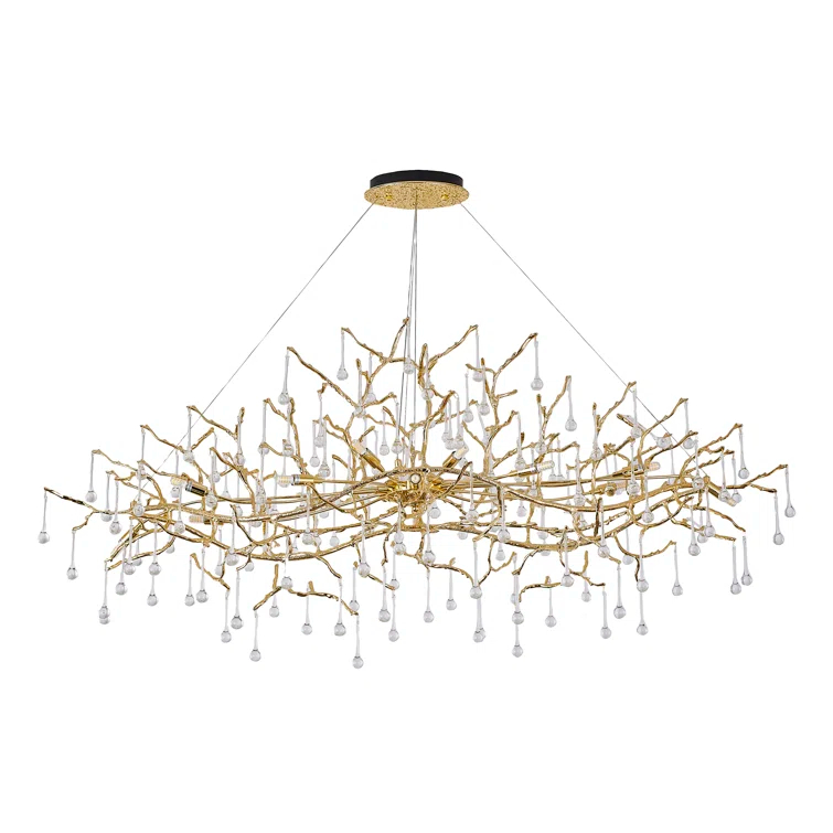 Brass and Crystal 14-Light Plug-in Chandelier