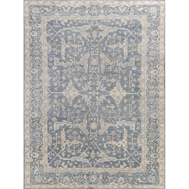 Exquisite Rugs Antique Weave Oushak Handmade Hand Knotted New Zealand Wool Blue Area Rug