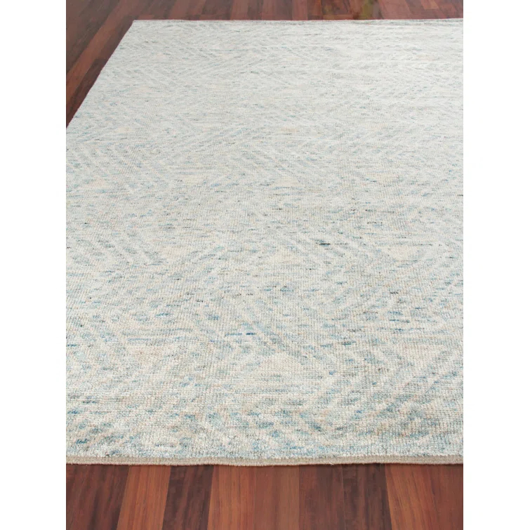 Eaton Chevron Hand-Knotted Ivory/Blue Area Rug