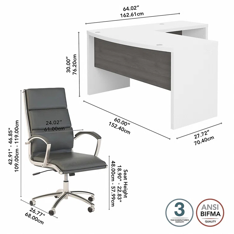 Echo L Shaped Bow Front Desk With High Back Chair