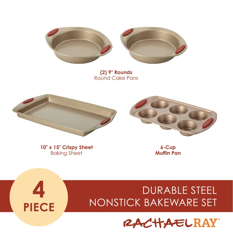 Rachael Ray Cucina Nonstick Baking Pans / Bakeware Set, 4 Piece