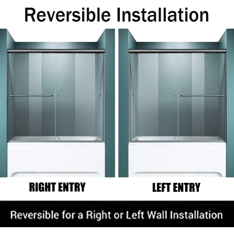 56"-60" W x 57.37" H Semi-Frameless Bypass Tub Door